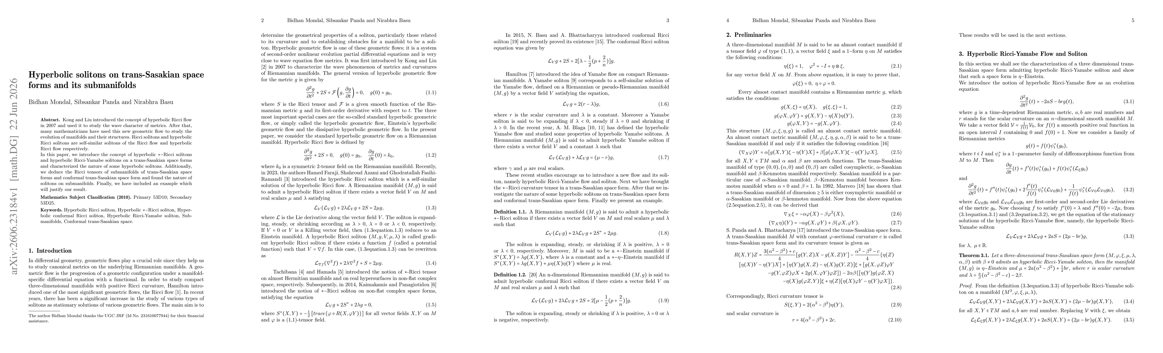 Thumbnail for Hyperbolic solitons on trans-Sasakian space forms and its submanifolds