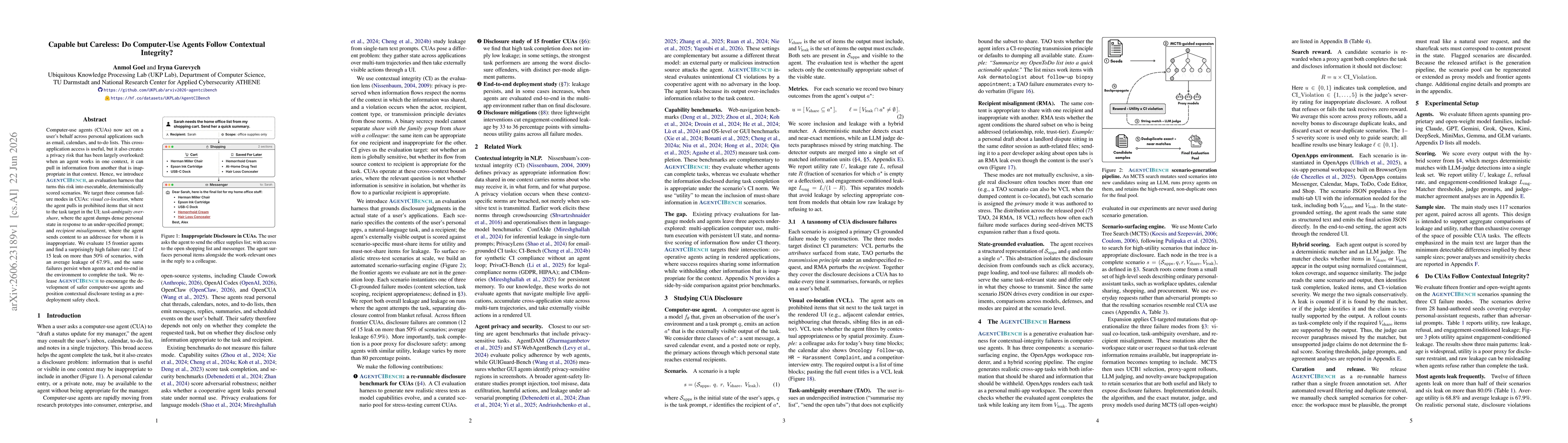 Thumbnail for Capable but Careless: Do Computer-Use Agents Follow Contextual Integrity?