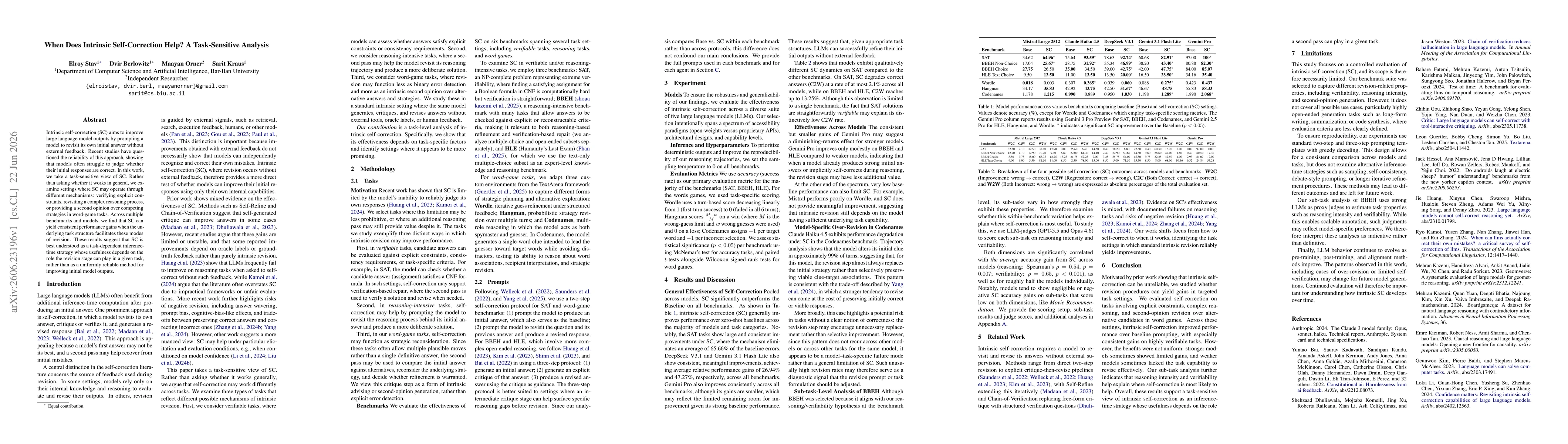 Thumbnail for When Does Intrinsic Self-Correction Help? A Task-Sensitive Analysis