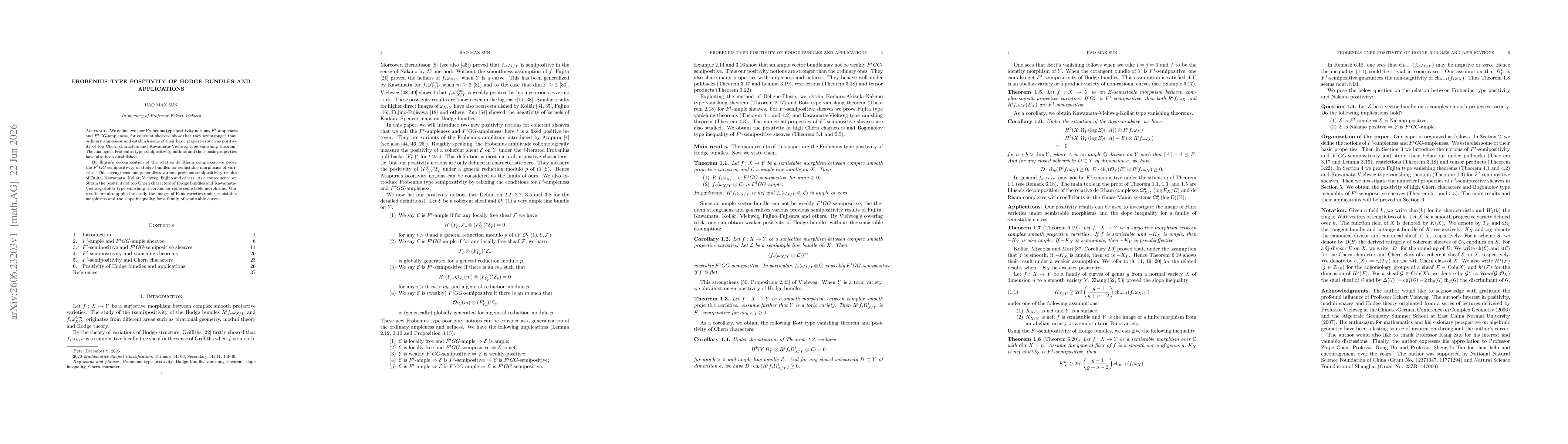 Thumbnail for Frobenius type positivity of Hodge bundles and applications