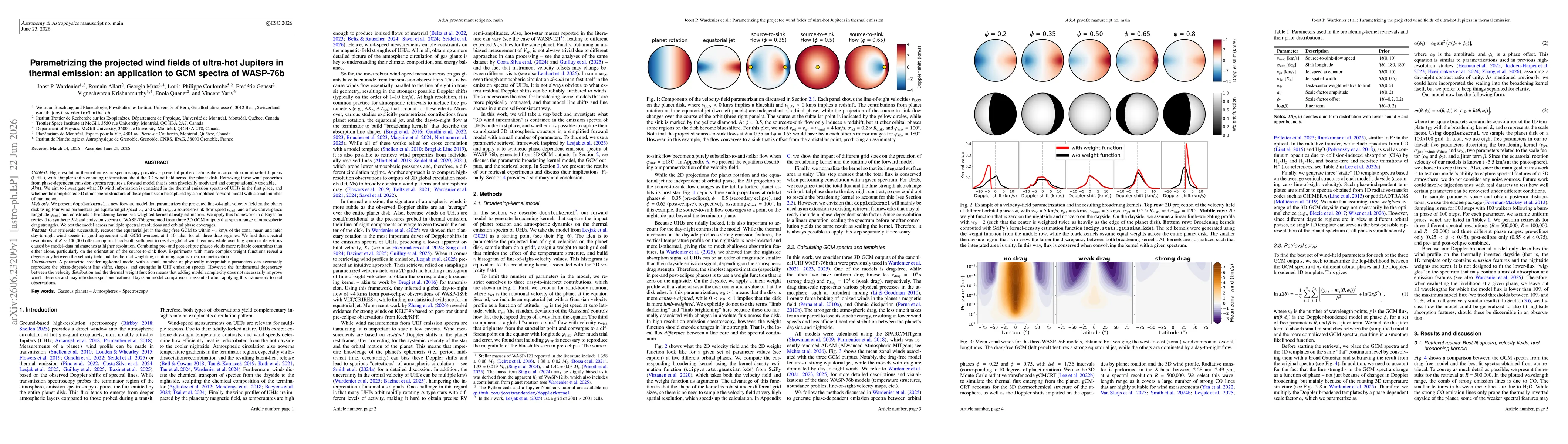 Thumbnail for Parametrizing the projected wind fields of ultra-hot Jupiters in thermal emission: an application to GCM spectra of WASP-76b