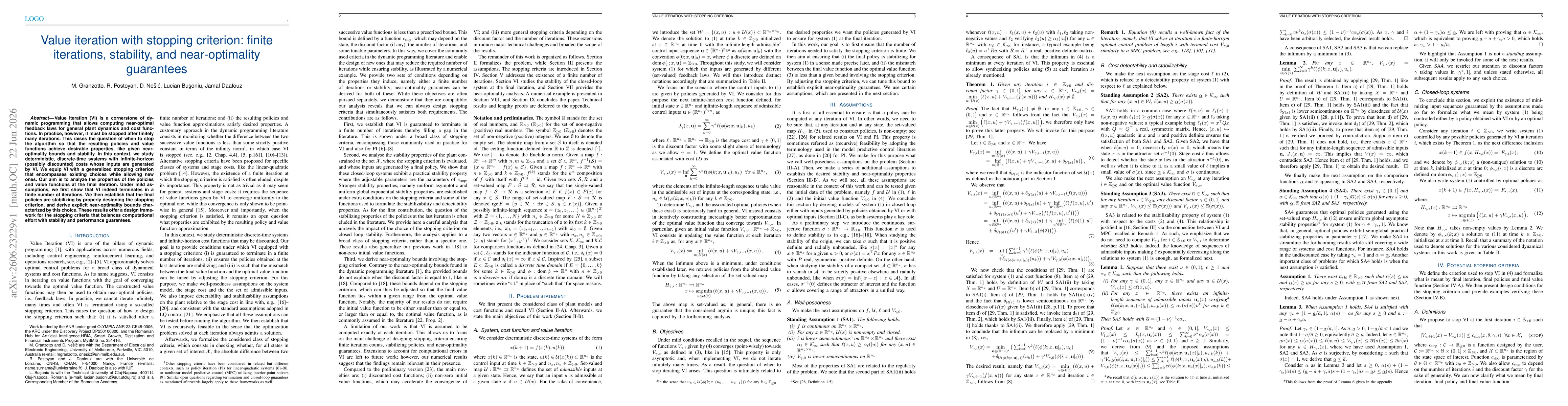 Thumbnail for Value iteration with stopping criterion: finite iterations, stability, and near-optimality guarantees