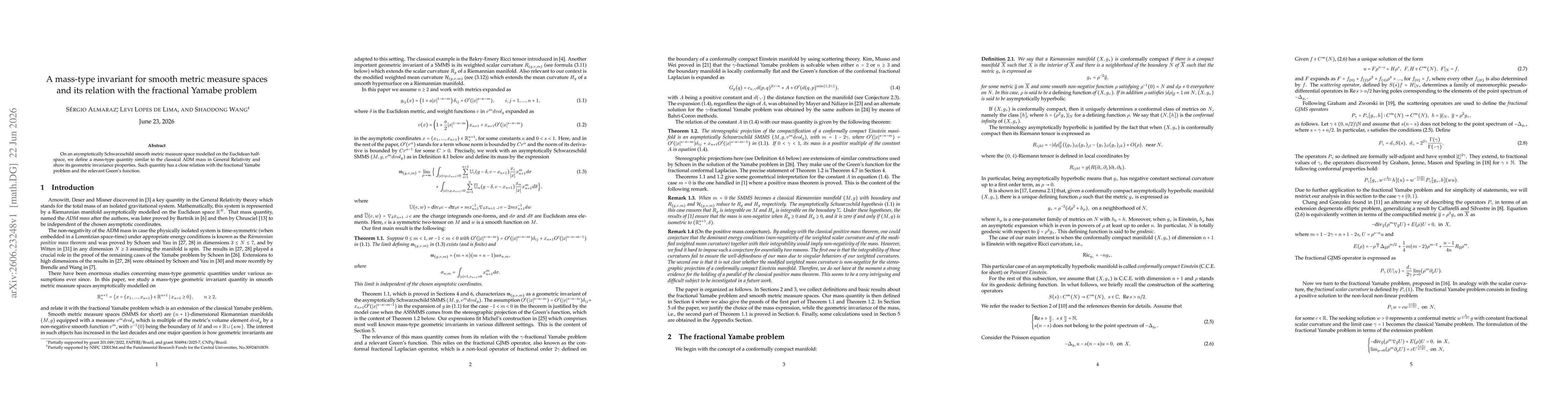 Thumbnail for A mass-type invariant for smooth metric measure spaces and its relation with the fractional Yamabe problem