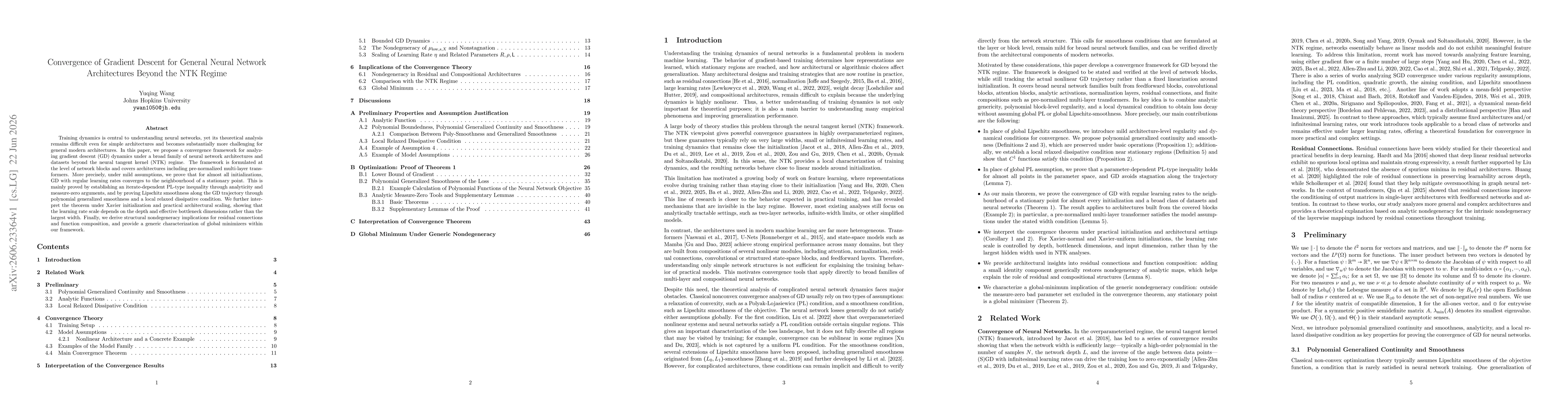 Thumbnail for Convergence of Gradient Descent for General Neural Network Architectures Beyond the NTK Regime