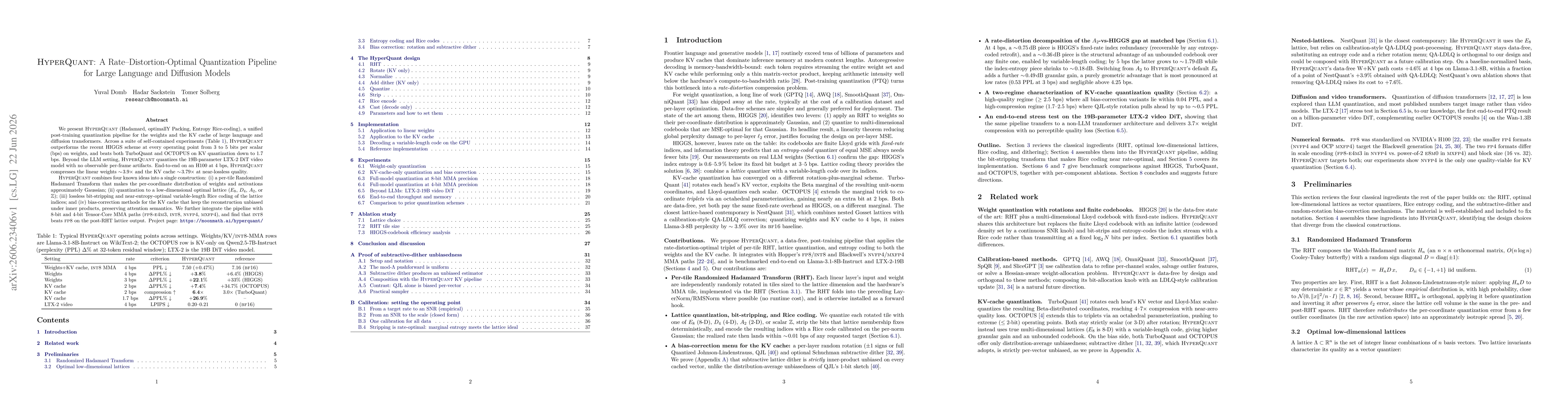Thumbnail for HyperQuant: A Rate-Distortion-Optimal Quantization Pipeline for Large Language and Diffusion Models