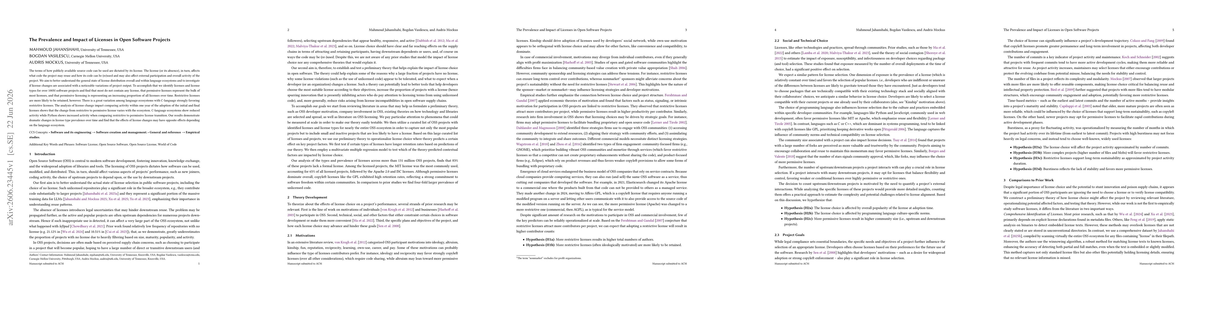 Thumbnail for The Prevalence and Impact of Licenses in Open Software Projects
