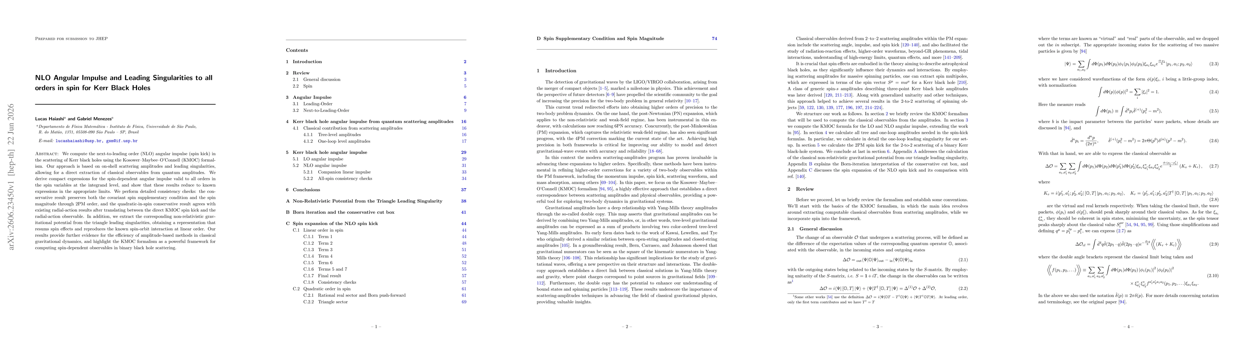 Thumbnail for NLO Angular Impulse and Leading Singularities to all orders in spin for Kerr Black Holes