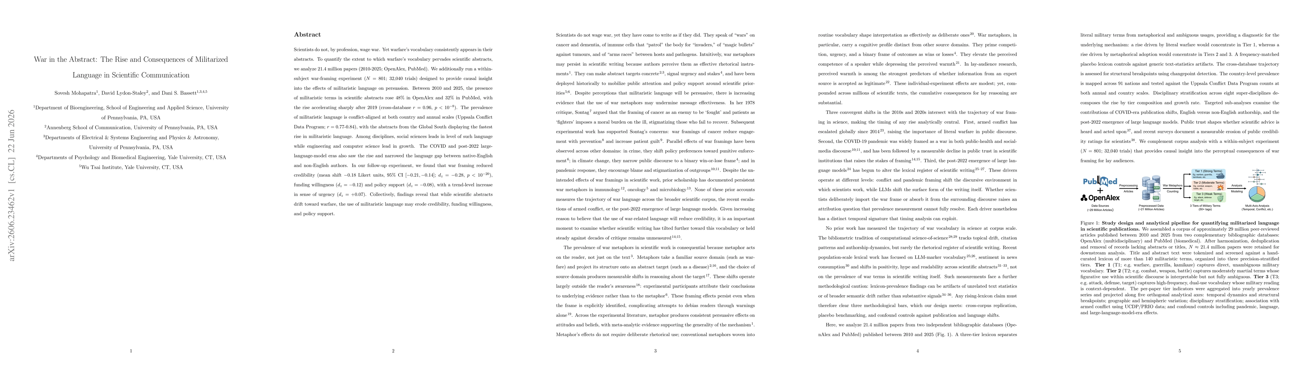 Thumbnail for War in the Abstract: The Rise and Consequences of Militarized Language in Scientific Communication