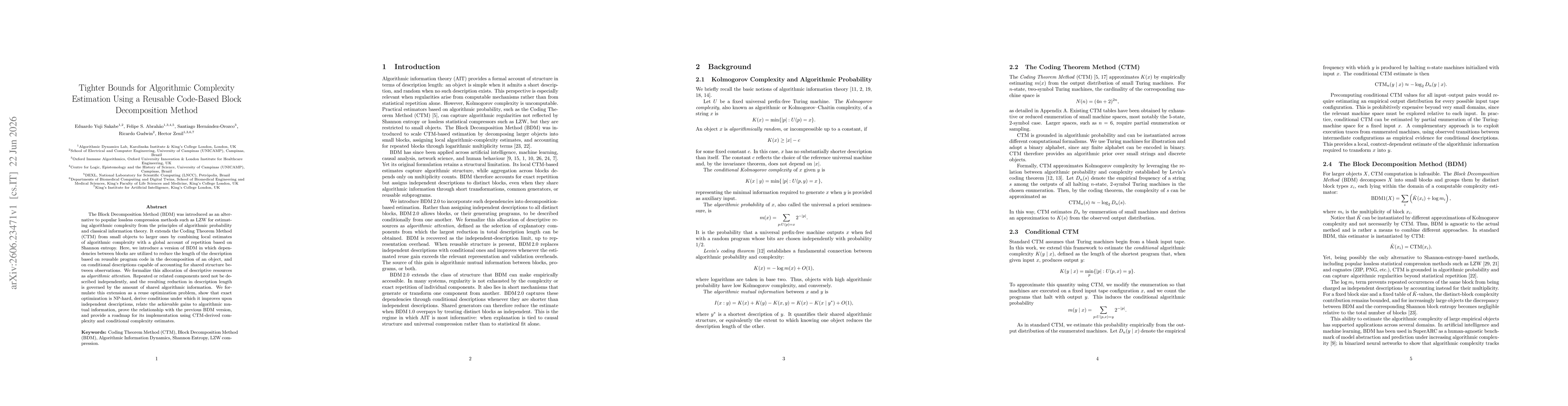 Thumbnail for Tighter Bounds for Algorithmic Complexity Estimation Using a Reusable Code-Based Block Decomposition Method
