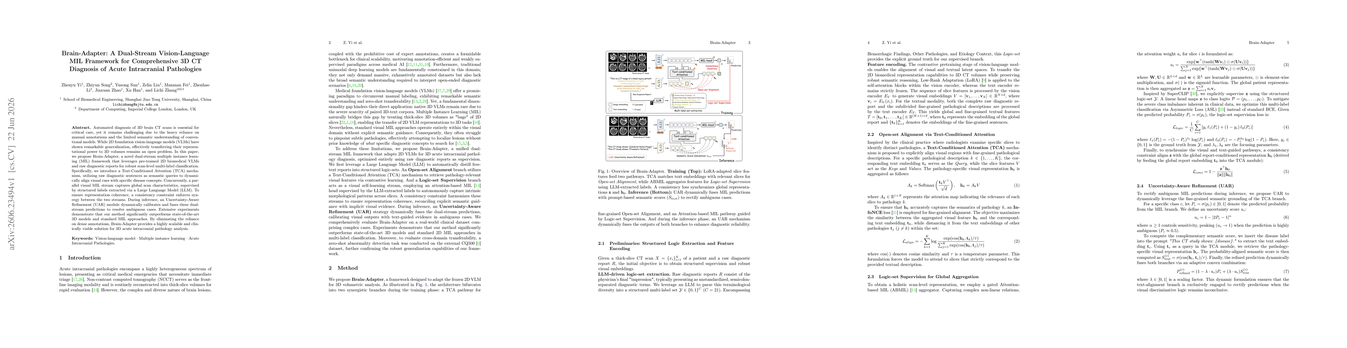 Thumbnail for Brain-Adapter: A Dual-Stream Vision-Language MIL Framework for Comprehensive 3D CT Diagnosis of Acute Intracranial Pathologies
