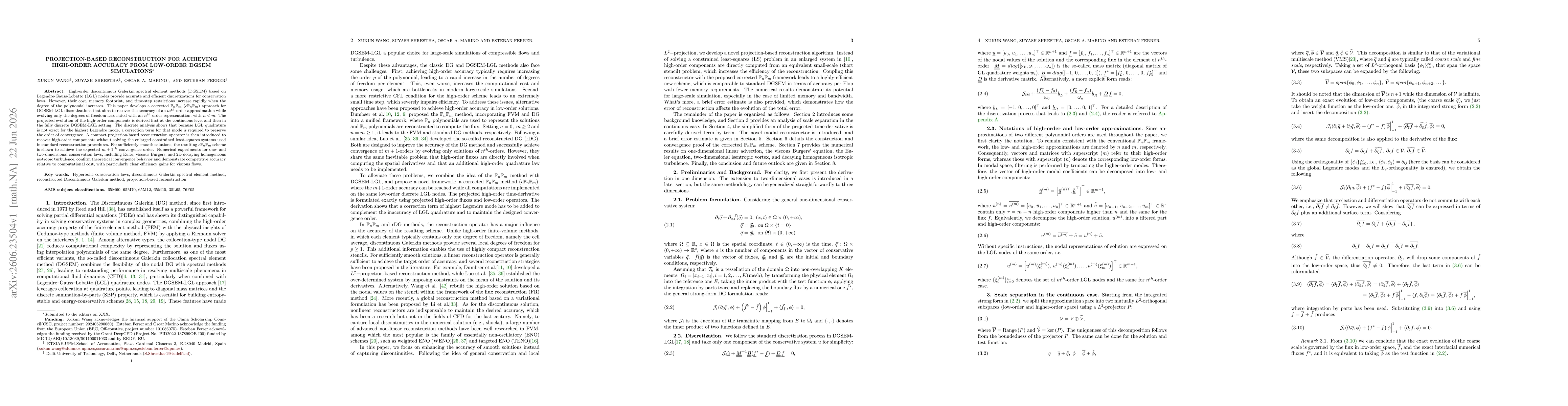 Thumbnail for Projection-Based Reconstruction for Achieving High-Order Accuracy from Low-Order DGSEM Simulations