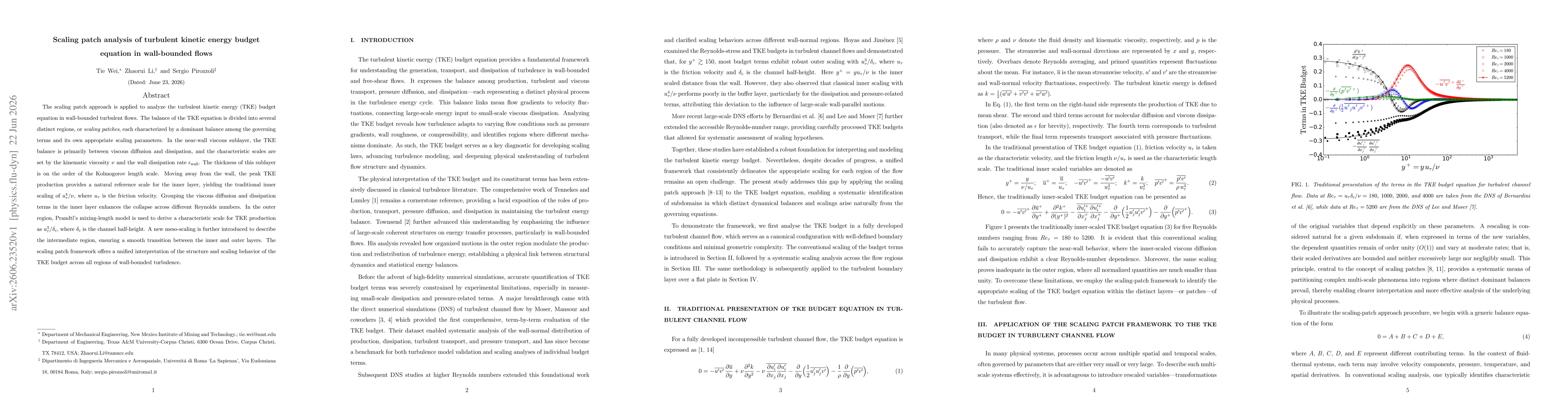Thumbnail for Scaling patch analysis of turbulent kinetic energy budget equation in wall-bounded flows