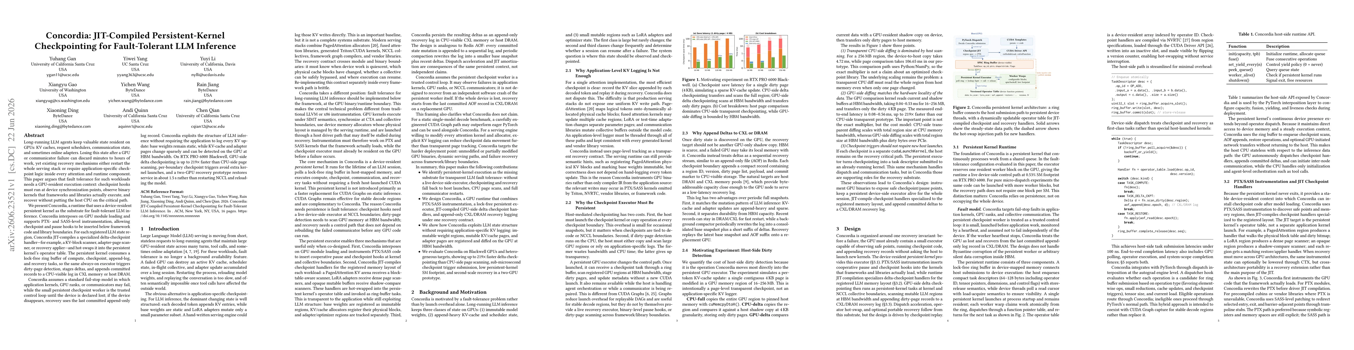 Thumbnail for Concordia: JIT-Compiled Persistent-Kernel Checkpointing for Fault-Tolerant LLM Inference