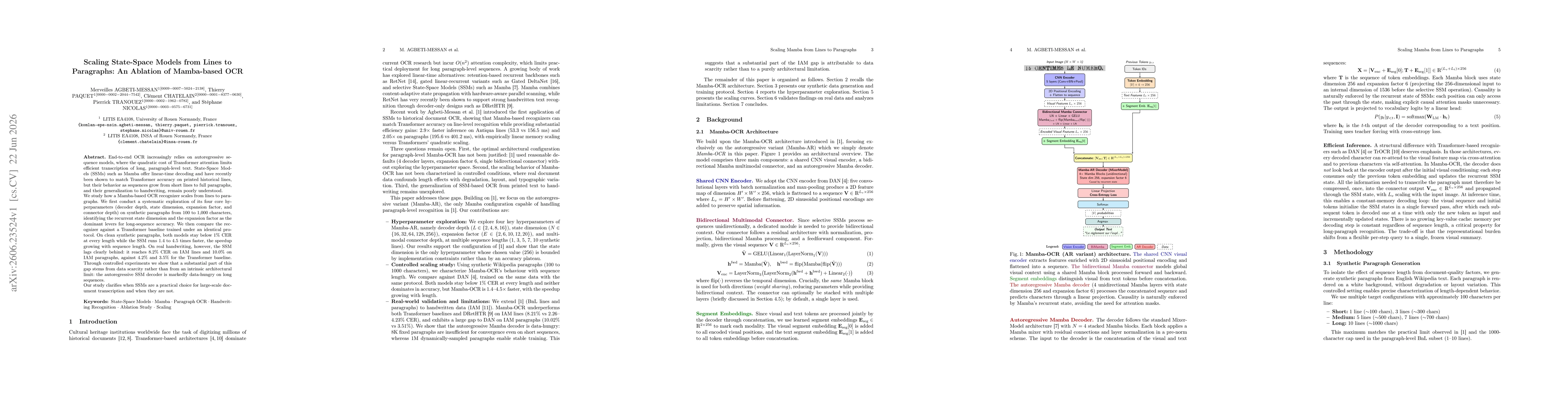Thumbnail for Scaling State-Space Models from Lines to Paragraphs: An Ablation of Mamba-based OCR