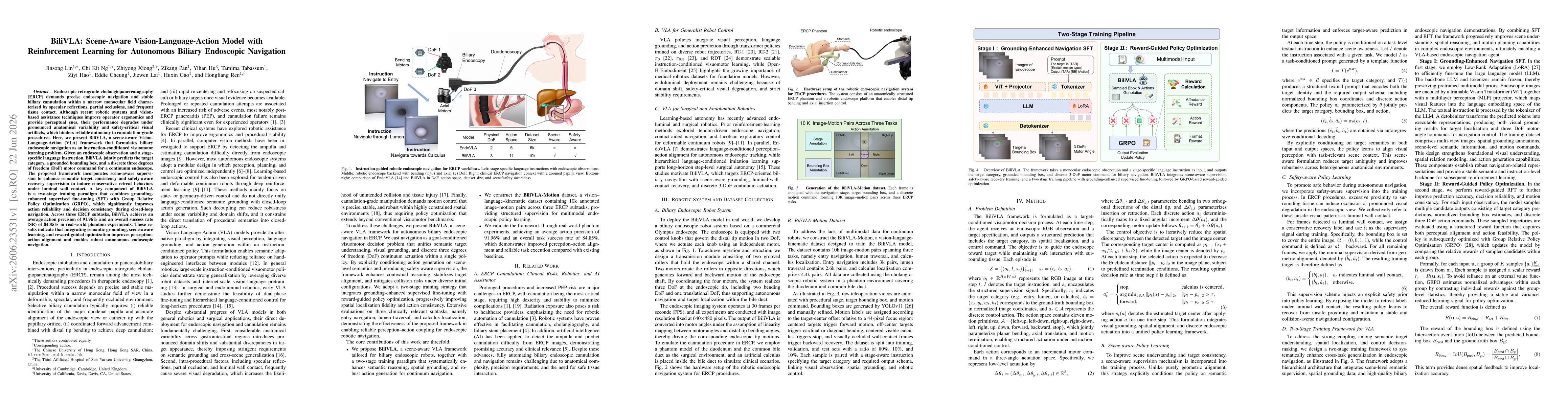 Thumbnail for BiliVLA: Scene-Aware Vision-Language-Action Model with Reinforcement Learning for Autonomous Biliary Endoscopic Navigation