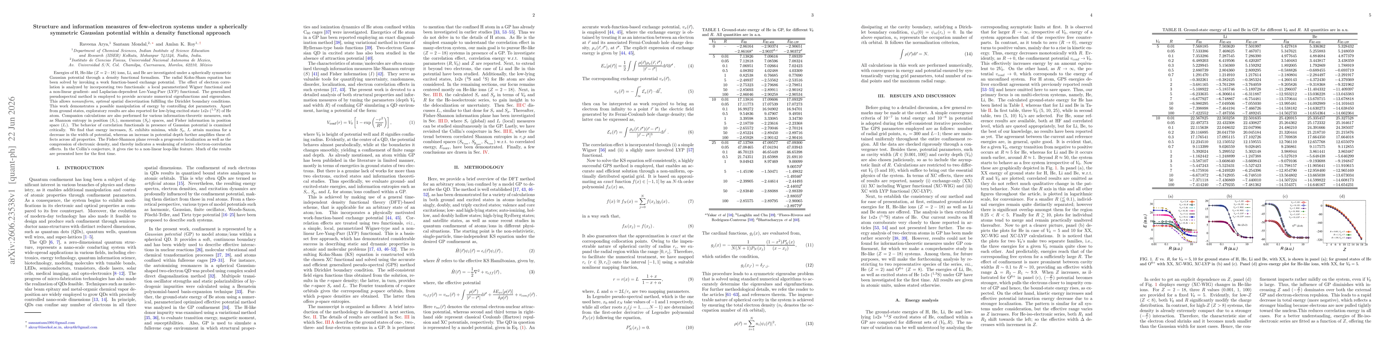 Thumbnail for Structure and information measures of few-electron systems under a spherically symmetric Gaussian potential within a density functional approach