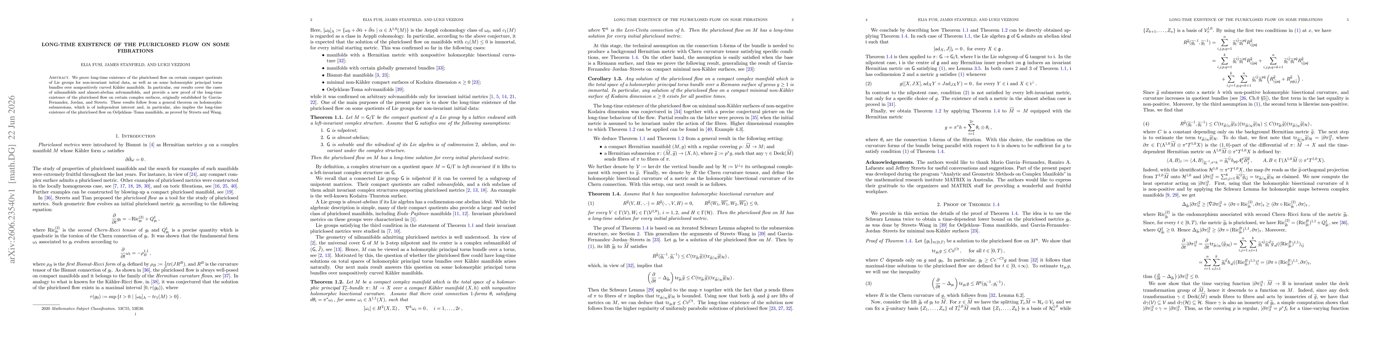 Thumbnail for Long-time existence of the pluriclosed flow on some fibrations