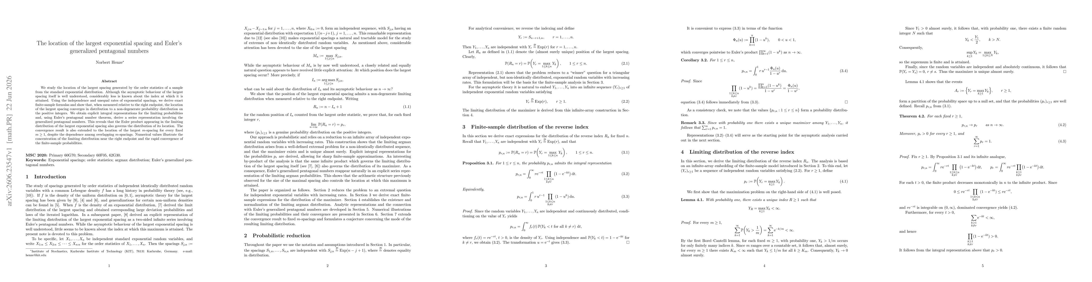 Thumbnail for The location of the largest exponential spacing and Euler's generalized pentagonal numbers