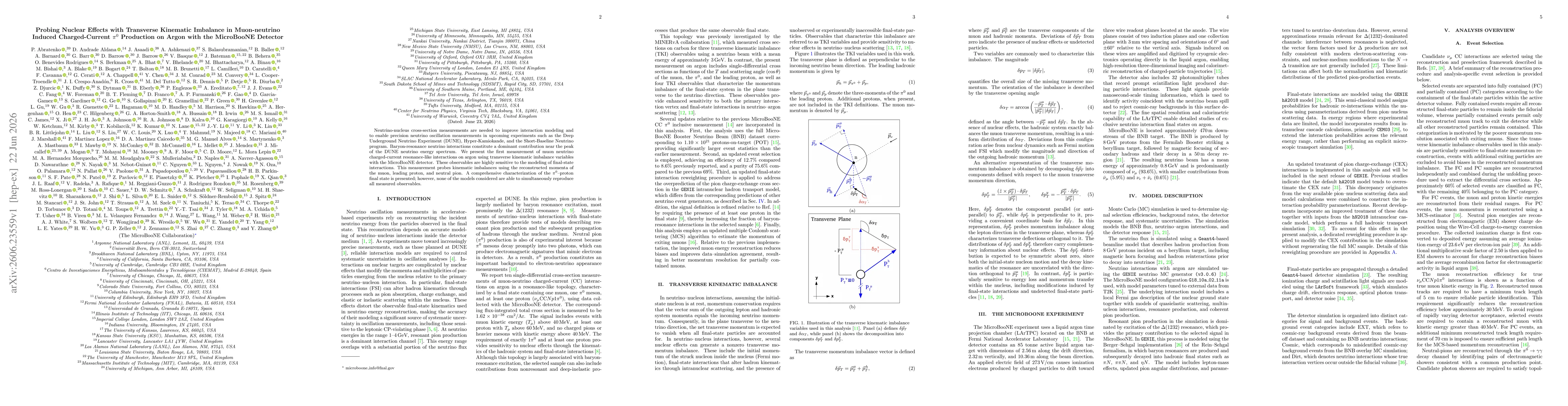 Thumbnail for Probing Nuclear Effects with Transverse Kinematic Imbalance in Muon-neutrino Induced Charged-Current $π^0$ Production on Argon with the MicroBooNE Detector