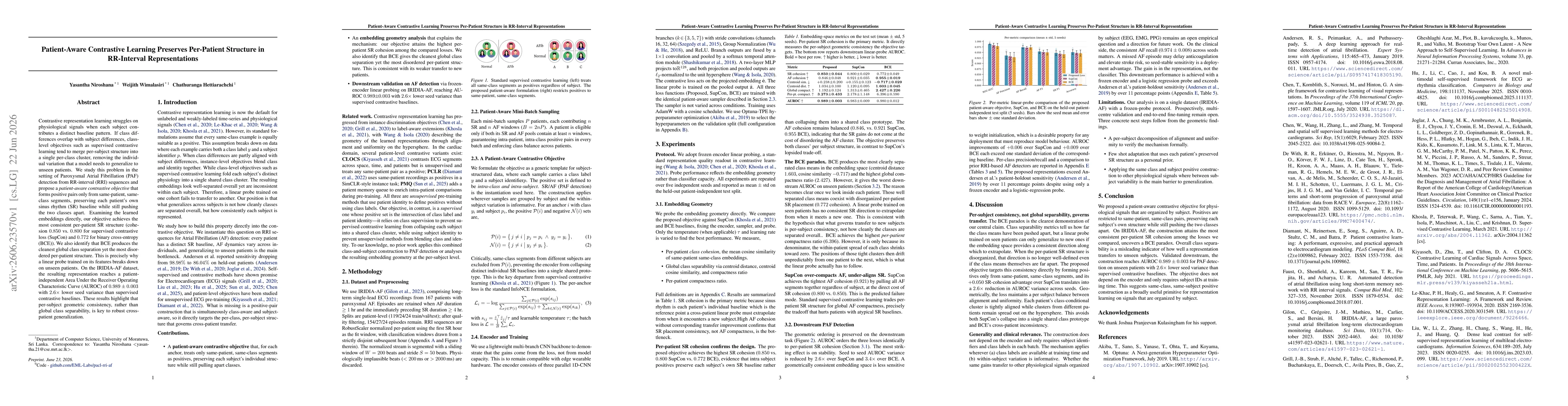 Thumbnail for Patient-Aware Contrastive Learning Preserves Per-Patient Structure in RR-Interval Representations