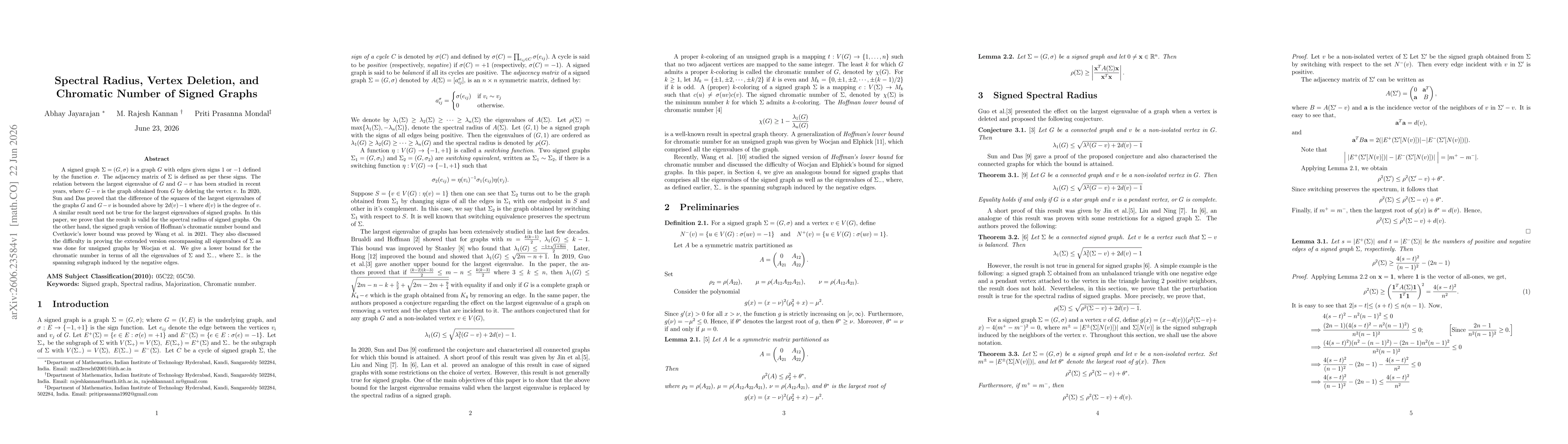 Thumbnail for Spectral Radius, Vertex Deletion, and Chromatic Number of Signed Graphs