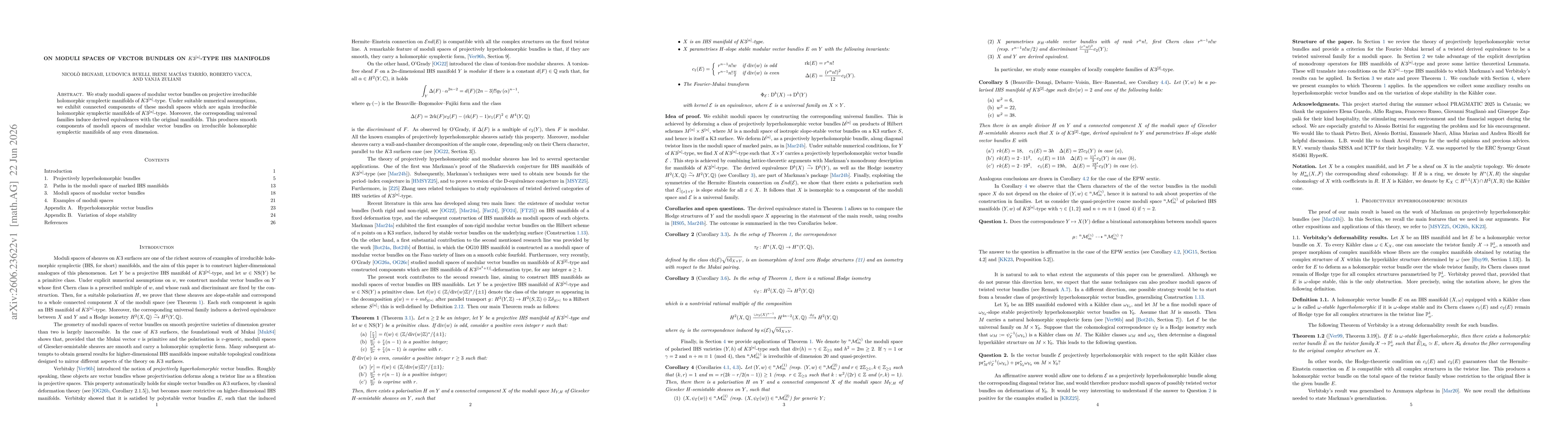 Thumbnail for On moduli spaces of vector bundles on $K3^{[n]}$-type IHS manifolds