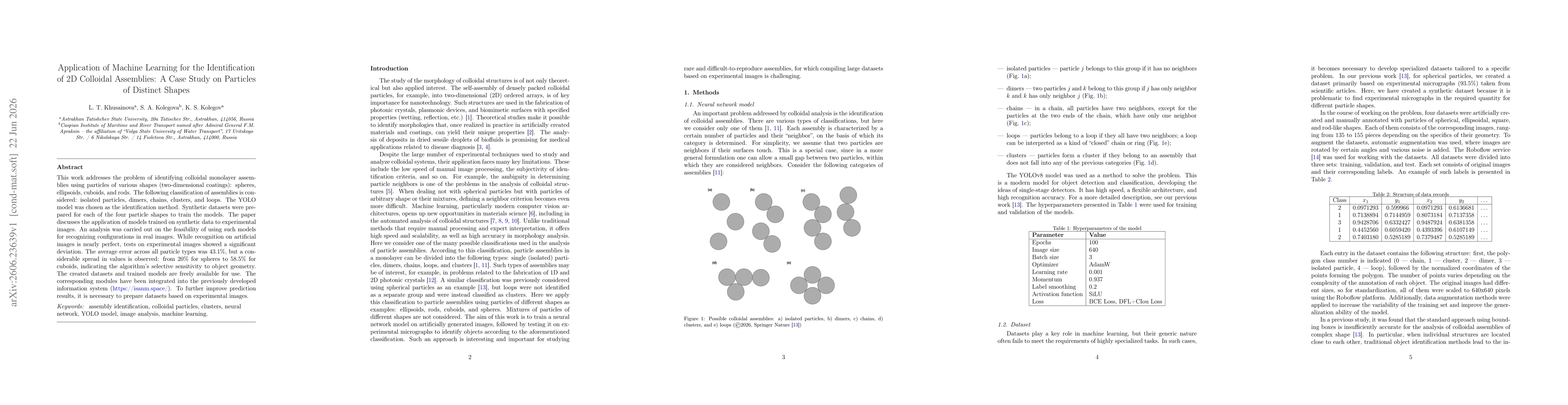 Thumbnail for Application of Machine Learning for the Identification of 2D Colloidal Assemblies: A Case Study on Particles of Distinct Shapes