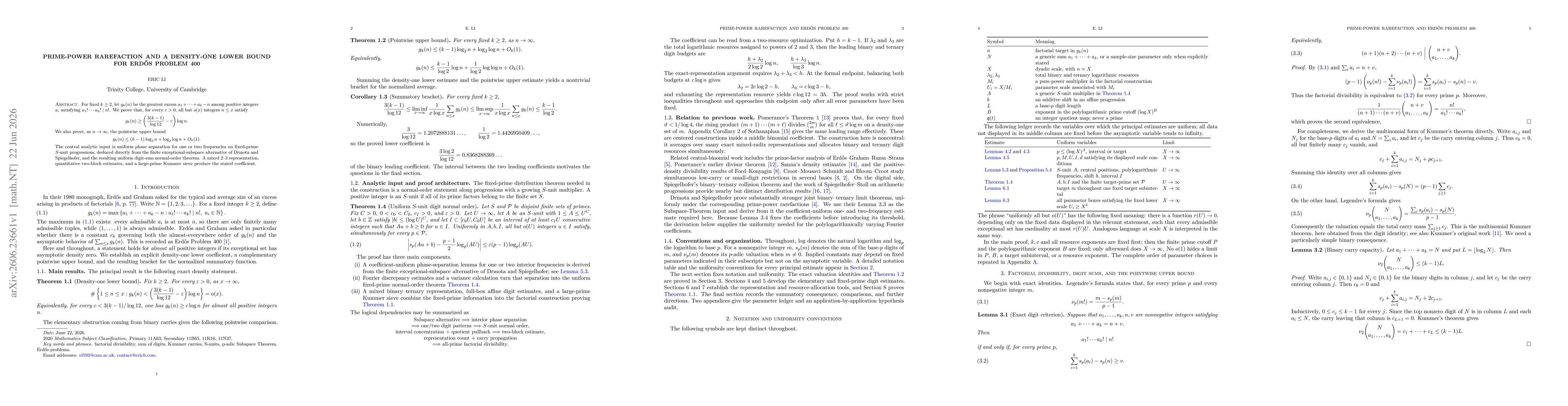 Thumbnail for Prime-Power Rarefaction and a Density-One Lower Bound for Erdős Problem 400