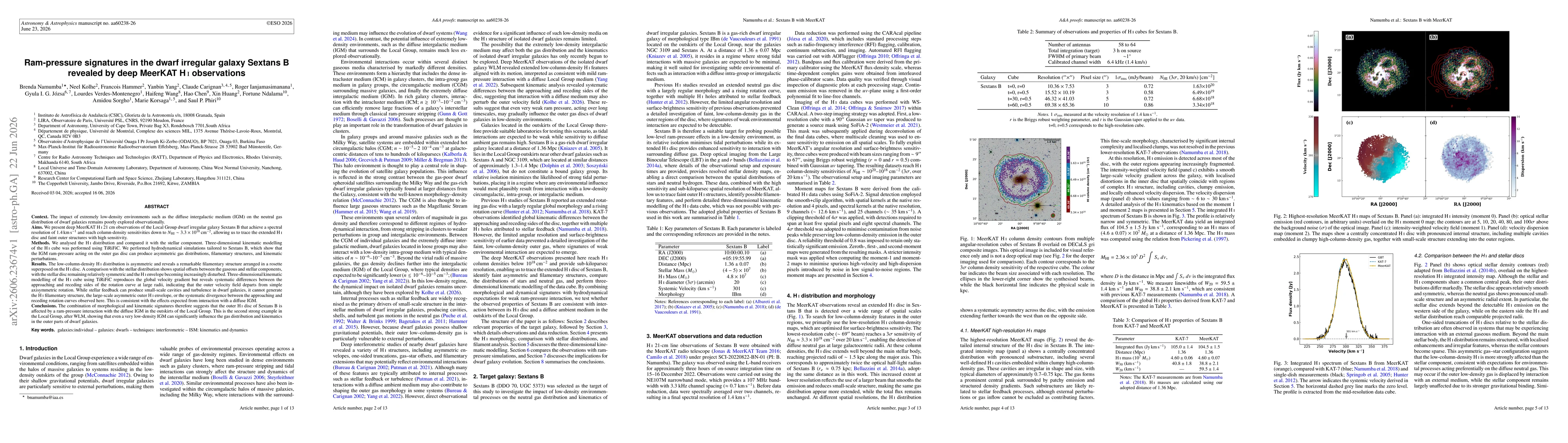 Thumbnail for Ram-pressure signatures in the dwarf irregular galaxy SextansB revealed by deep MeerKAT HI observations