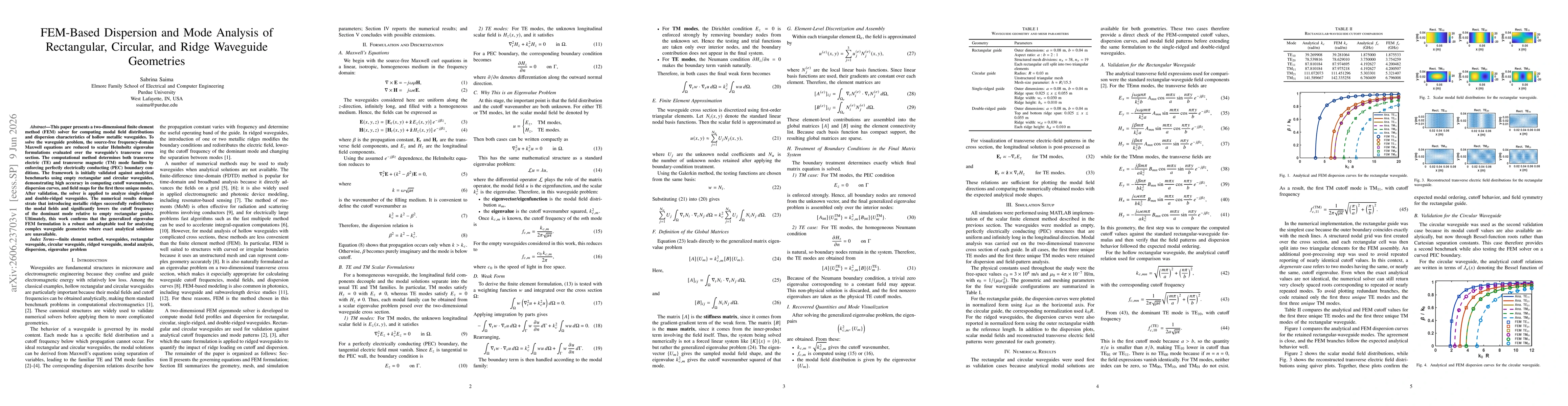 Thumbnail for FEM-Based Dispersion and Mode Analysis of Rectangular, Circular, and Ridge Waveguide Geometries