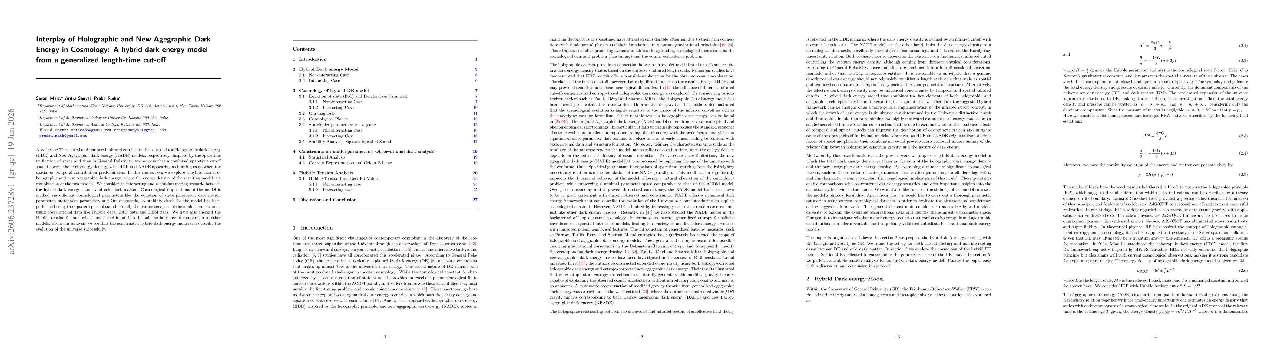 Thumbnail for Interplay of Holographic and New Agegraphic Dark Energy in Cosmology: A hybrid dark energy model from a generalized length-time cut-off