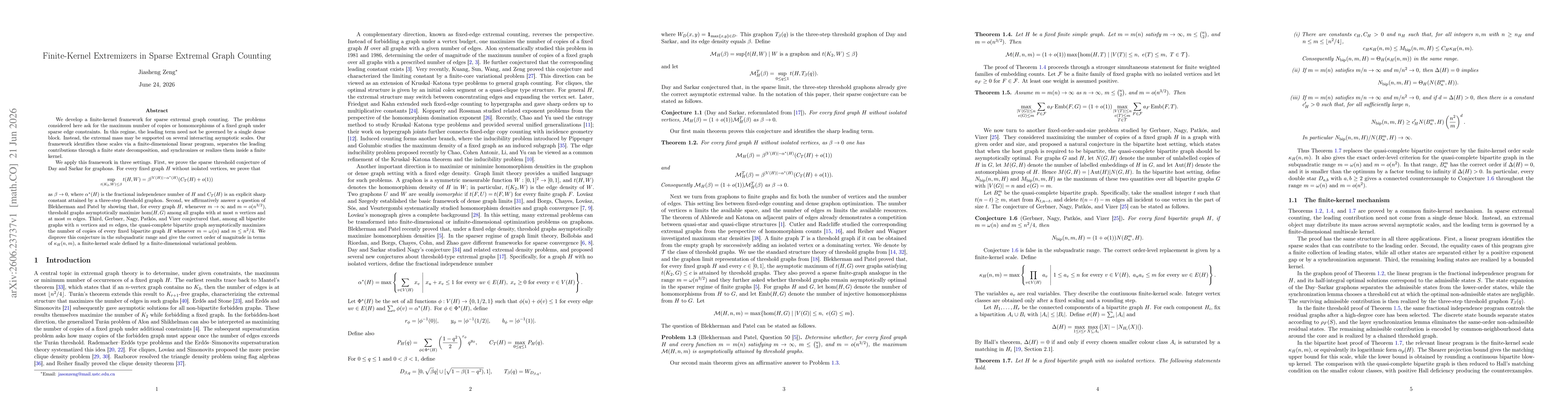 Thumbnail for Finite-Kernel Extremizers in Sparse Extremal Graph Counting
