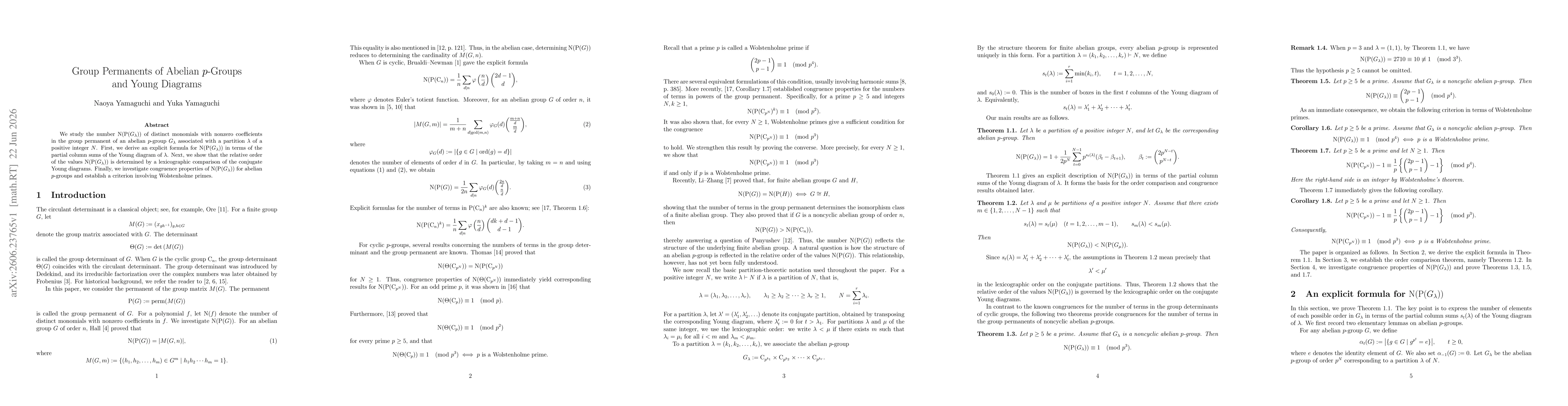 Thumbnail for Group Permanents of Abelian $p$-Groups and Young Diagrams