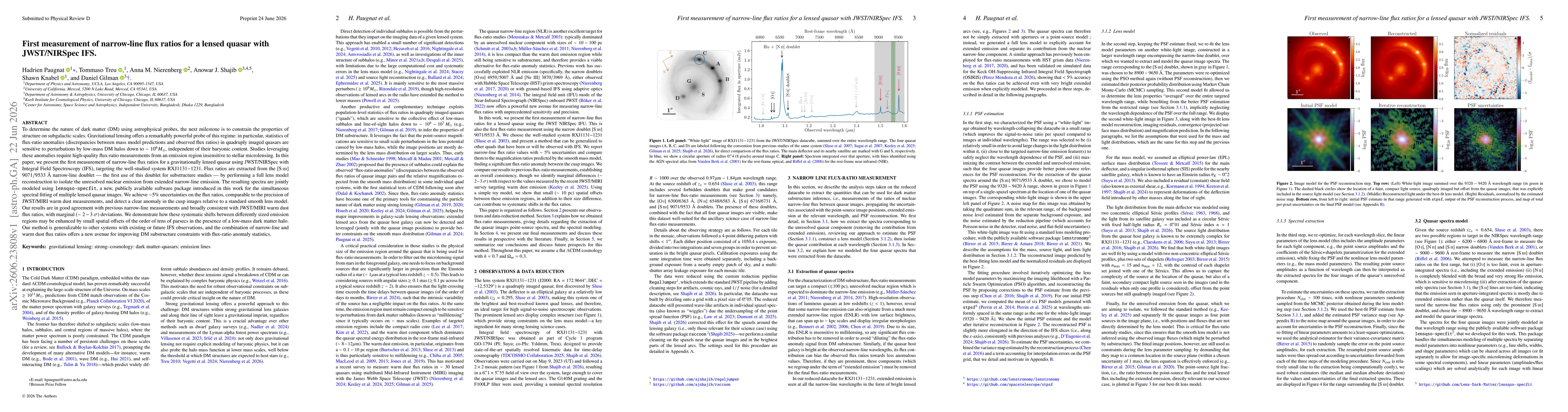 Thumbnail for First measurement of narrow-line flux ratios for a lensed quasar with JWST/NIRSpec IFS