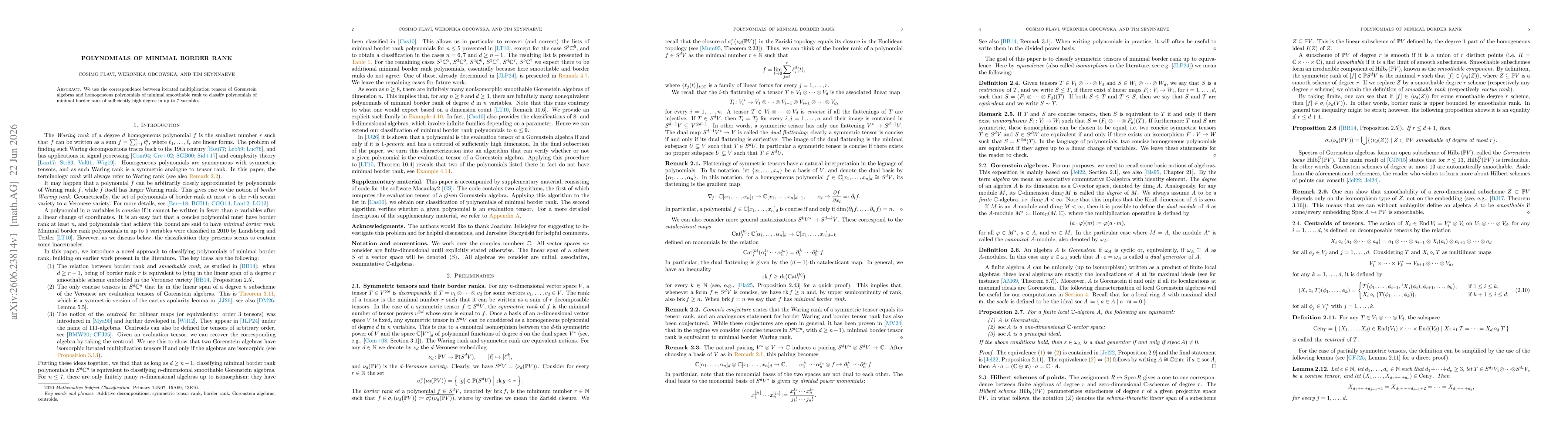 Thumbnail for Polynomials of minimal border rank
