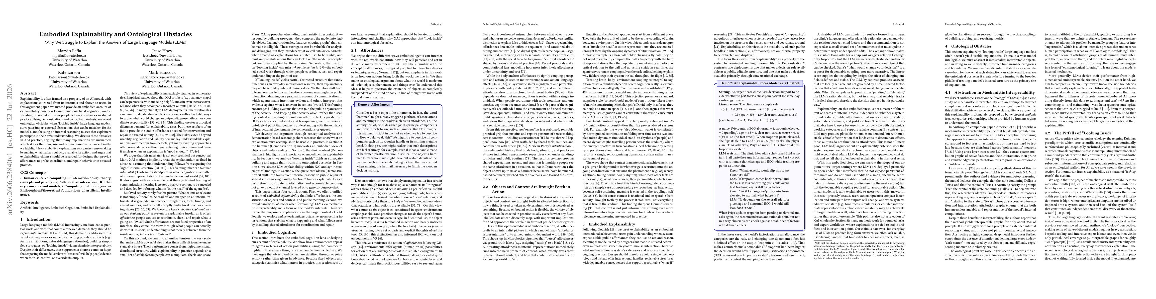 Thumbnail for Embodied Explainability and Ontological Obstacles: Why We Struggle to Explain the Answers of Large Language Models (LLMs)