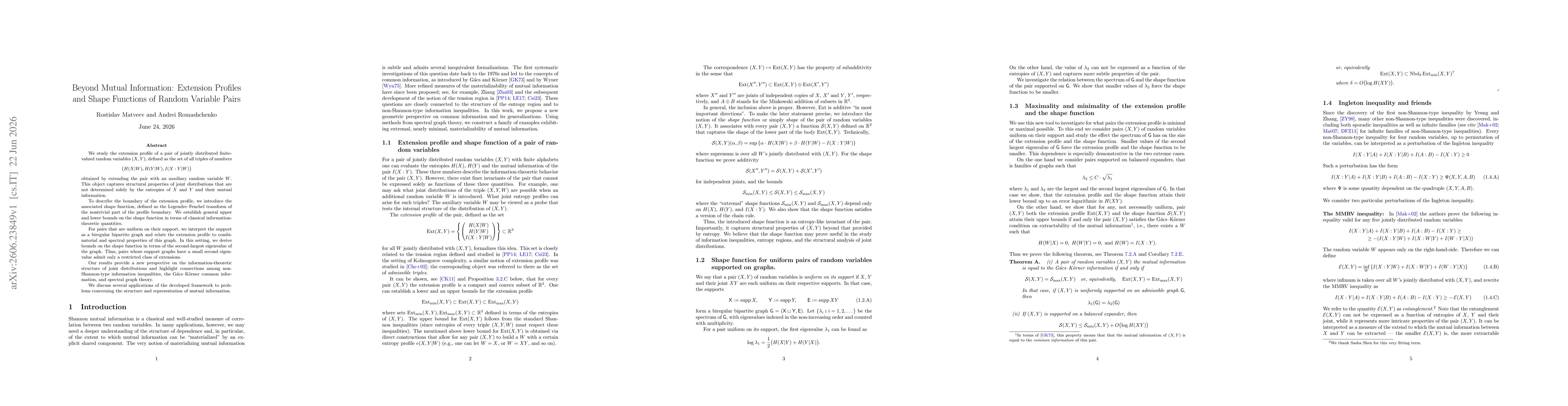 Thumbnail for Beyond Mutual Information: Extension Profiles and Shape Functions of Random Variable Pairs