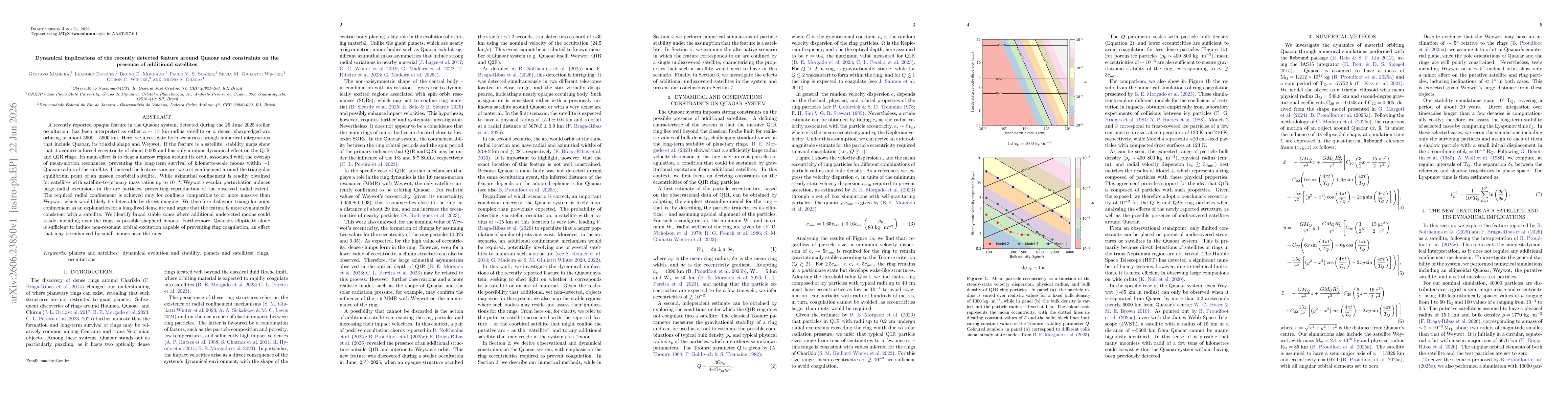Thumbnail for Dynamical implications of the recently detected feature around Quaoar and constraints on the presence of additional satellites