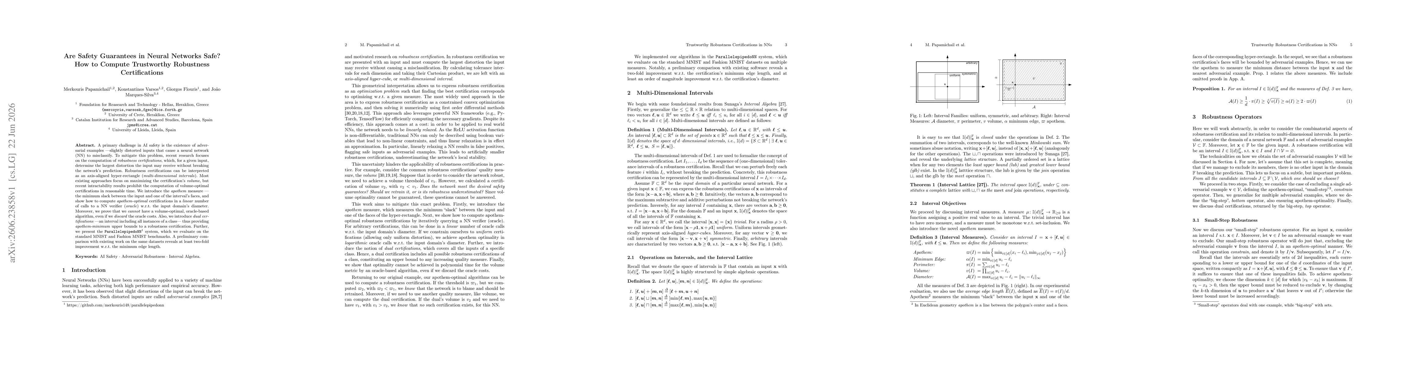Thumbnail for Are Safety Guarantees in Neural Networks Safe? How to Compute Trustworthy Robustness Certifications