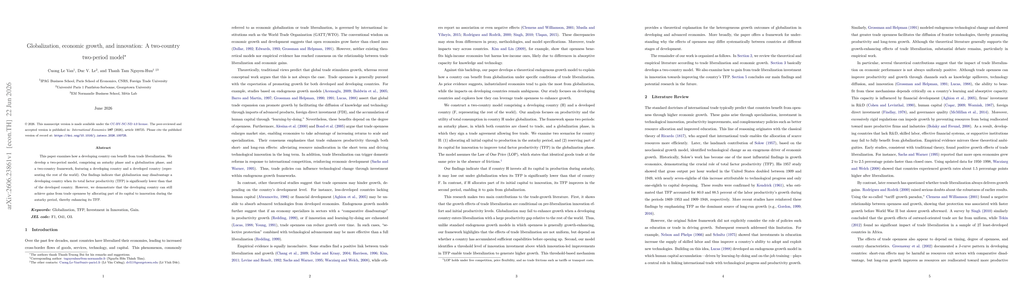 Thumbnail for Globalization, economic growth, and innovation: A two-country two-period model