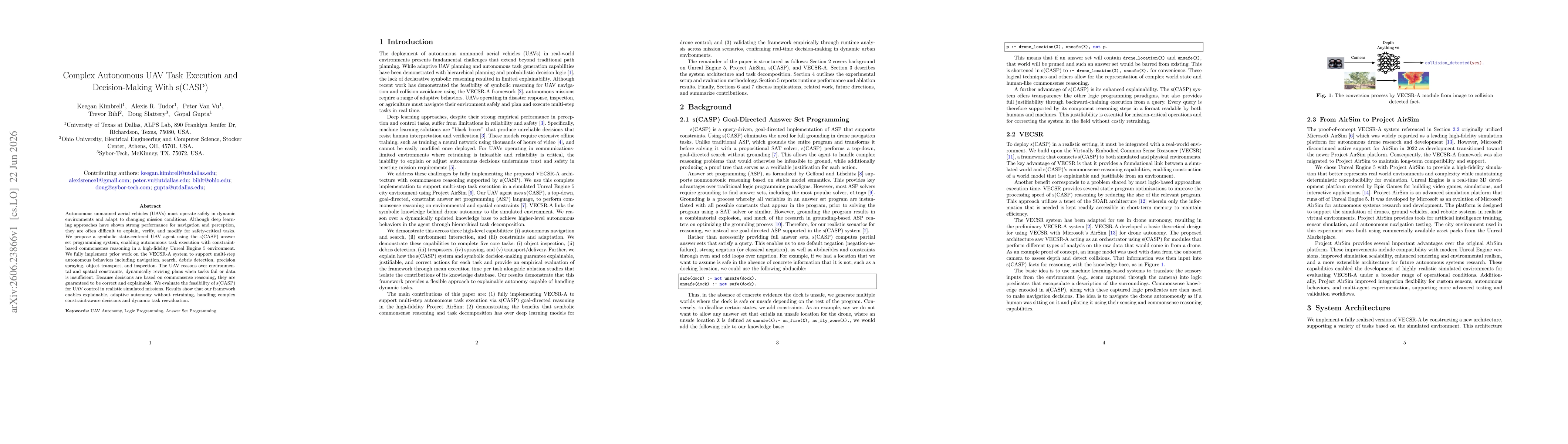 Thumbnail for Complex Autonomous UAV Task Execution and Decision-Making With s(CASP)