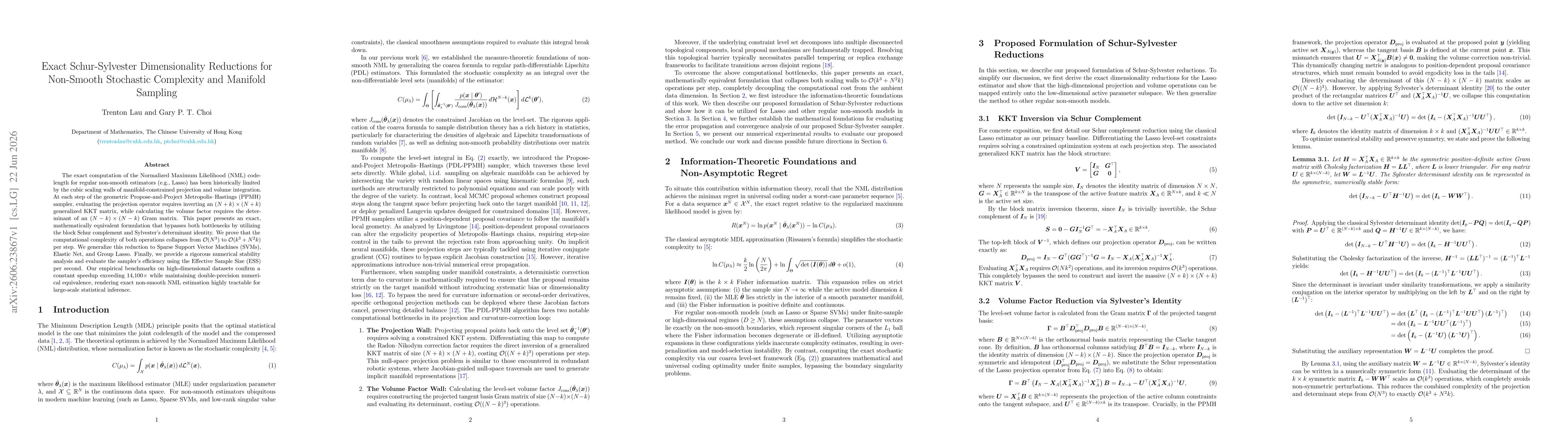 Thumbnail for Exact Schur-Sylvester Dimensionality Reductions for Non-Smooth Stochastic Complexity and Manifold Sampling
