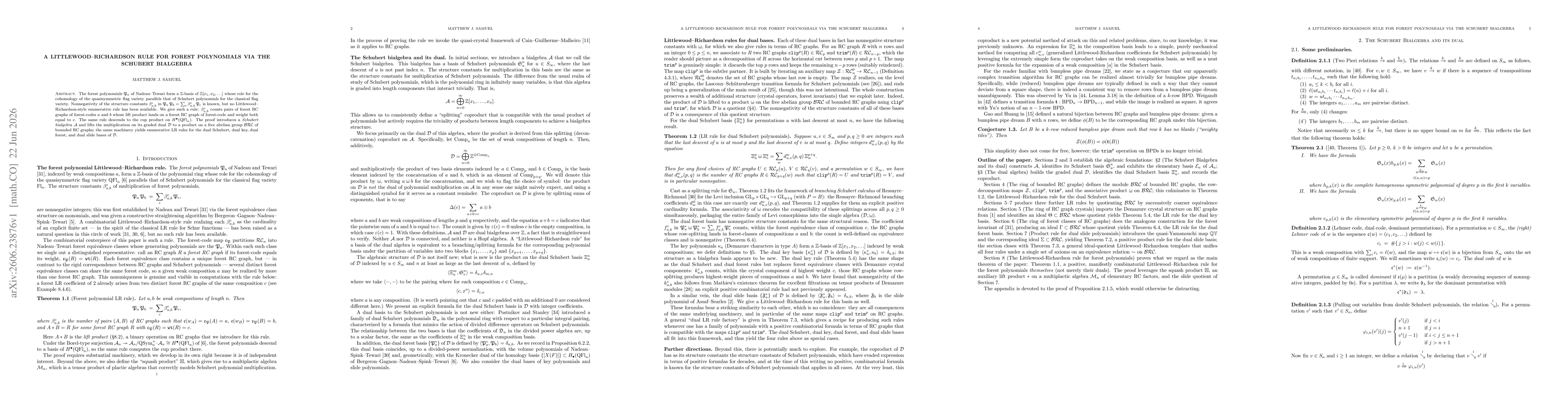 Thumbnail for A Littlewood-Richardson Rule for Forest Polynomials via the Schubert Bialgebra