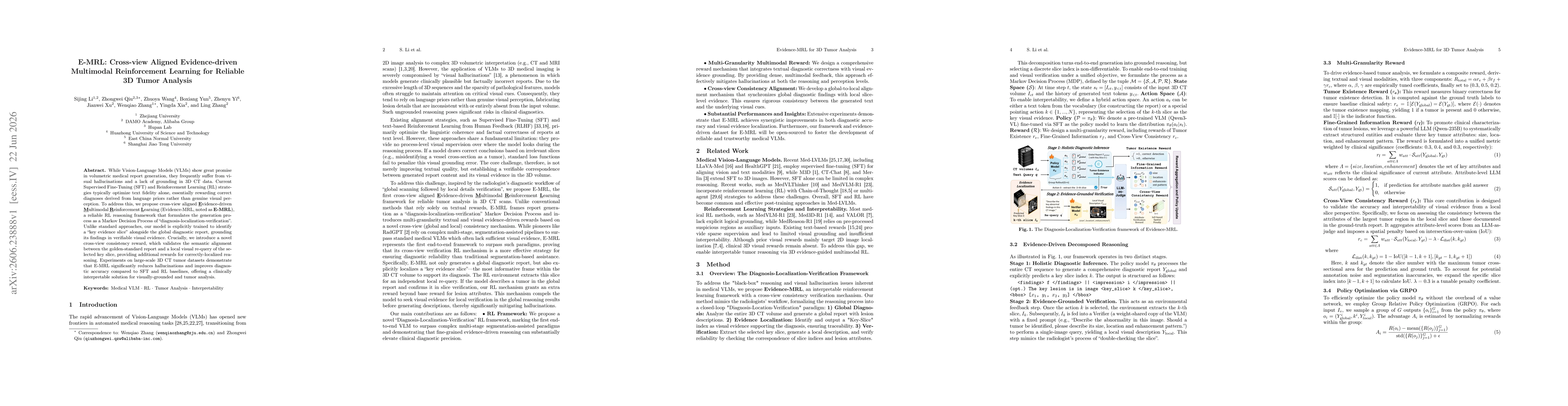 Thumbnail for E-MRL: Cross-view Aligned Evidence-driven Multimodal Reinforcement Learning for Reliable 3D Tumor Analysis