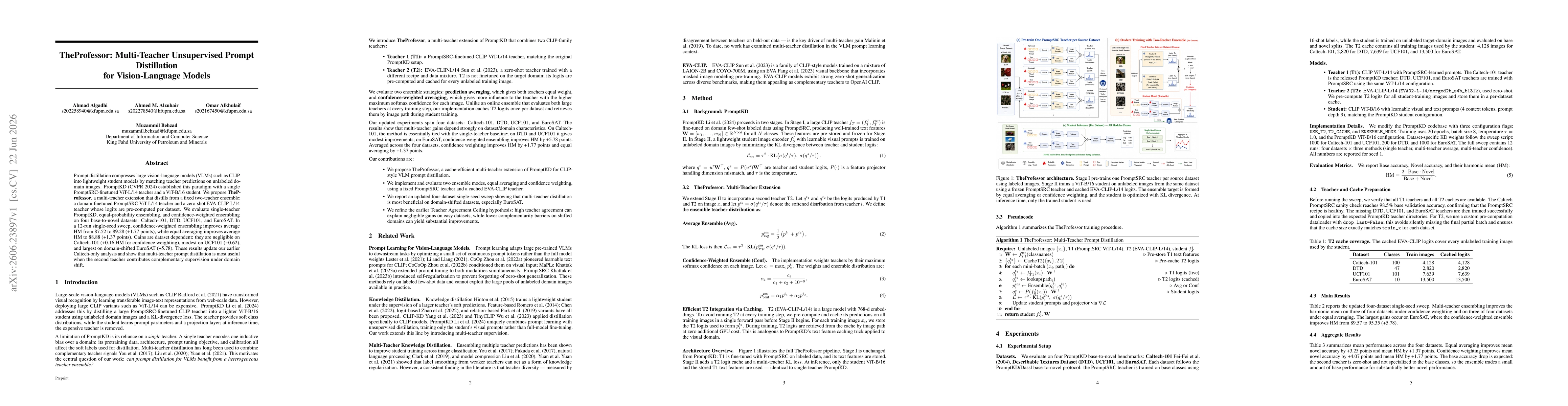 Thumbnail for The Professor: Multi-Teacher Unsupervised Prompt Distillation for Vision-Language Models