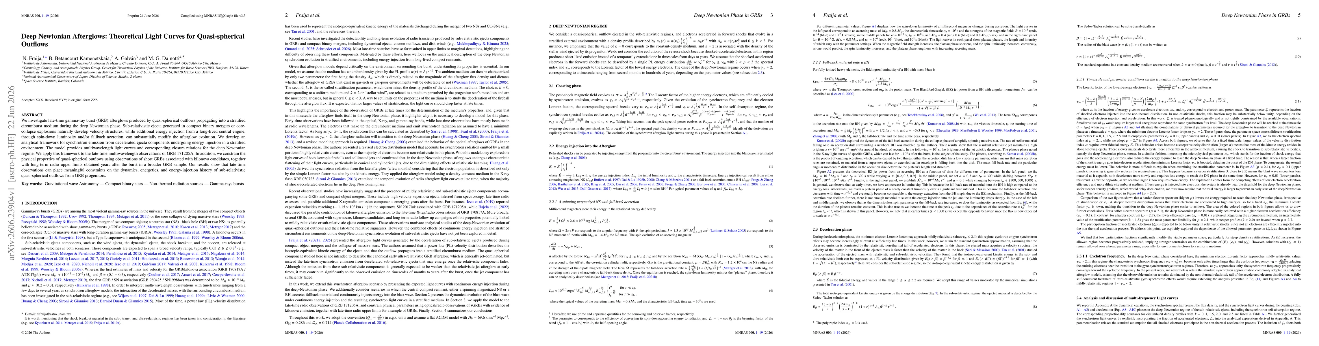 Thumbnail for Deep Newtonian Afterglows: Theoretical Light Curves for Quasi-spherical Outflows