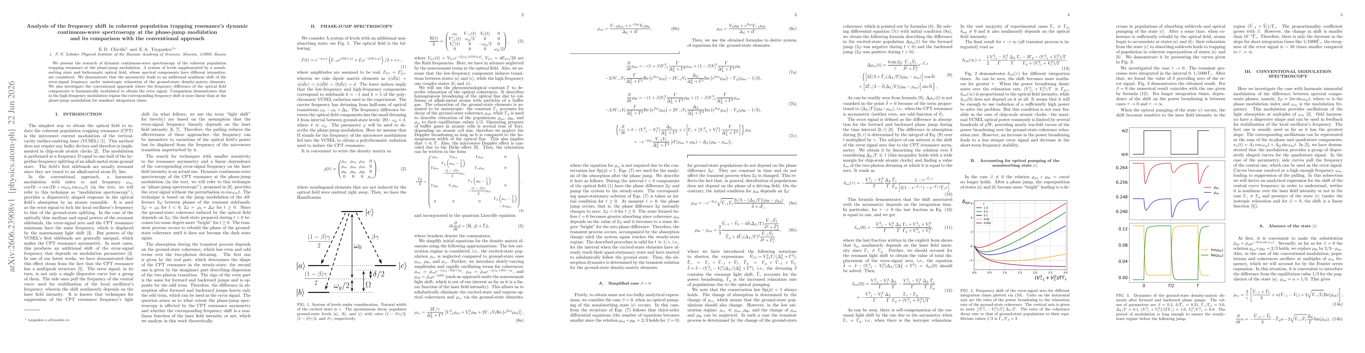 Thumbnail for Analysis of the frequency shift in coherent population trapping resonance's dynamic continuous-wave spectroscopy at the phase-jump modulation and its comparison with the conventional approach