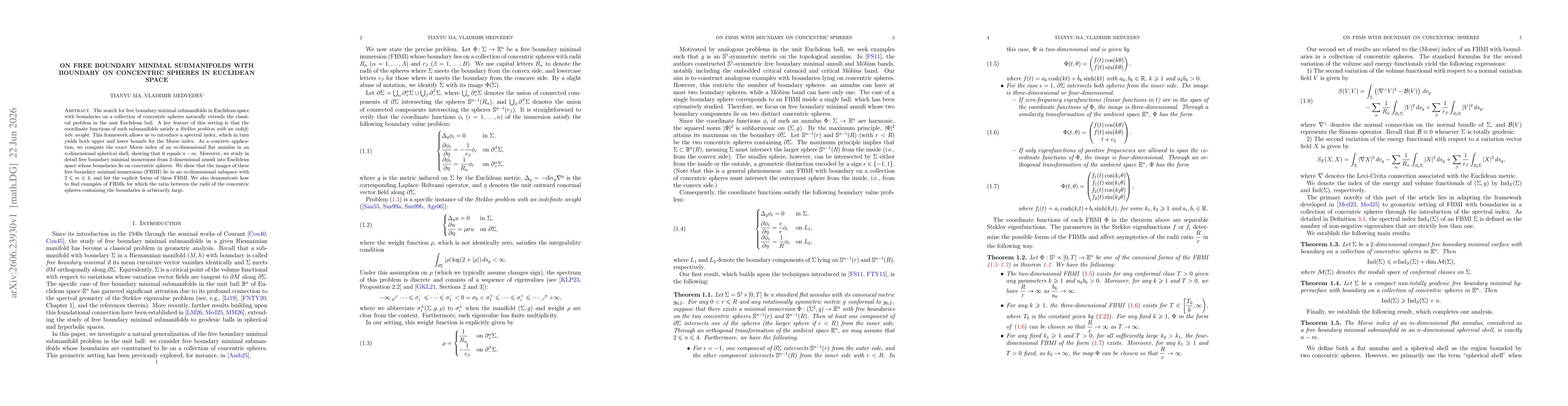 Thumbnail for On free boundary minimal submanifolds with boundary on concentric spheres in Euclidean spac