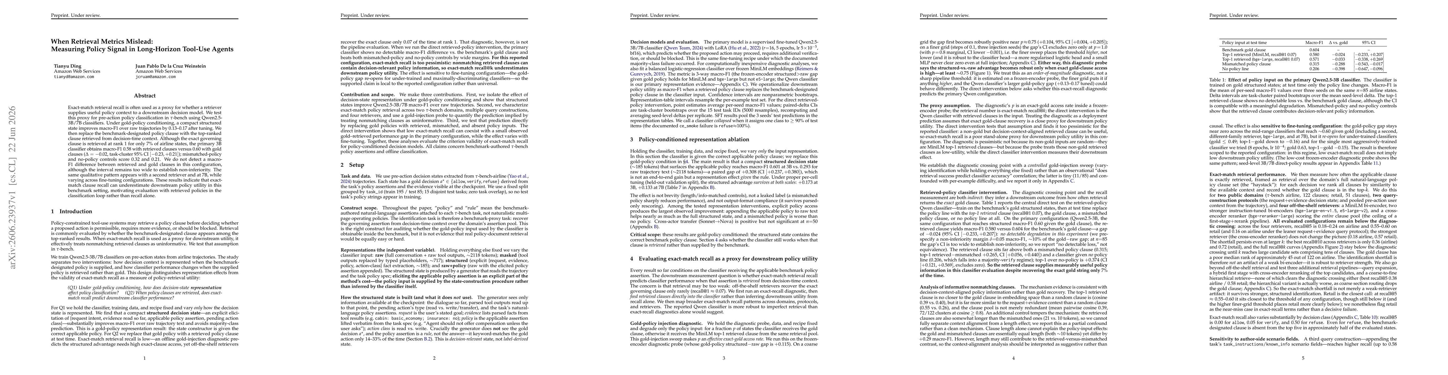 Thumbnail for When Retrieval Metrics Mislead: Measuring Policy Signal in Long-Horizon Tool-Use Agents