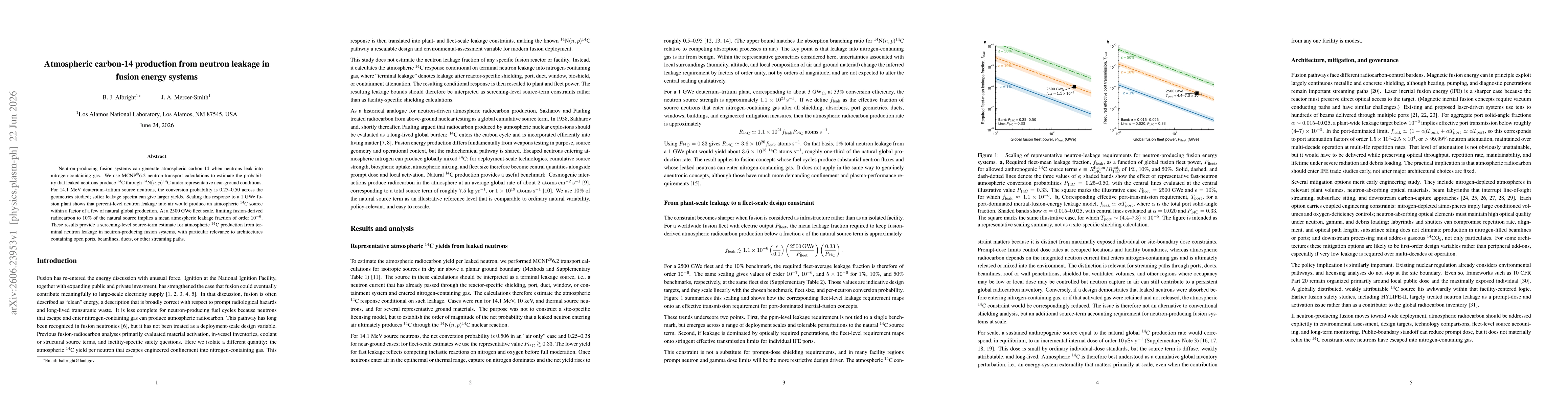 Thumbnail for Atmospheric carbon-14 production from neutron leakage in fusion energy systems